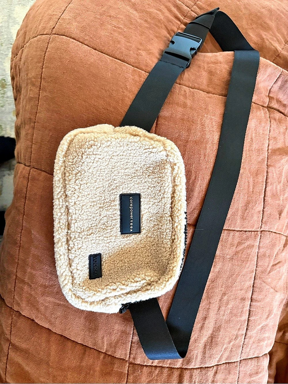Voōray CorePower Yoga Sherpa Crossbody Bag in Beige & Black